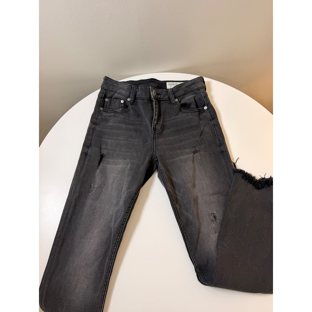Pistola Skinny Jeans Womens 28 Black Excellent Distressed Frayed Hem Denim
